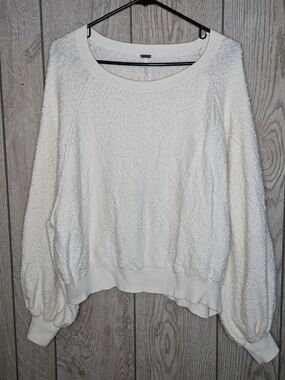 Free People Cream Textured Scoop Neck Bouclé Sweatshirt